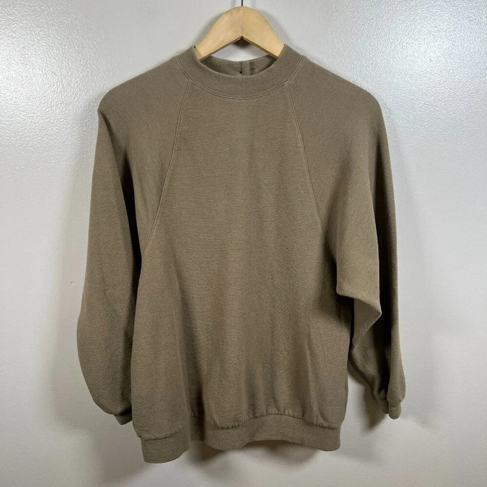 Madewell Button-Back Mockneck Top Sweater Size XS Olive Green Cozy Minimal